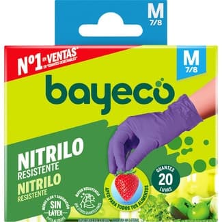 Guantes de nitrilo resistentes morados talla M caja 20 unidades - Bayeco