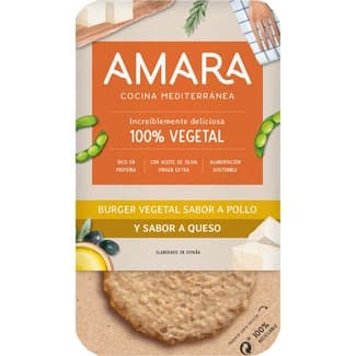 Burger 100% vegetal sabor pollo y queso con aceite de oliva virgen extra envase 200 g - Amara