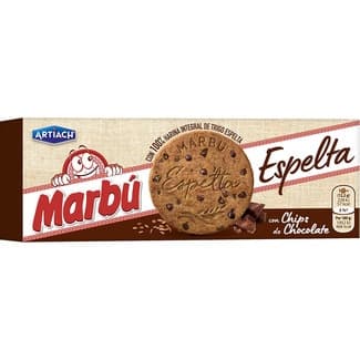 Galletas 100% harina integral de trigo espelta con chips de chocolate estuche 225 g - Artiach Marbu
