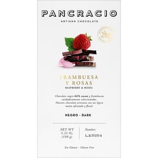 Chocolate negro 64% con frambuesa y rosas sin gluten tableta 100 g - Pancracio