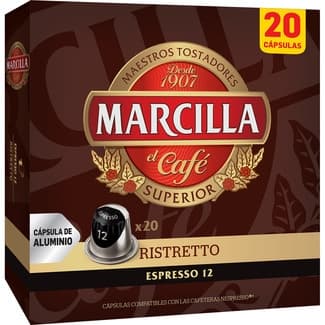 Café Espresso Ristretto intensidad 12 estuche 20 cápsulas compatibles con máquinas Nespresso - Marcilla