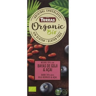 Organic chocolate negro ecológico con bayas de goji y açai sin gluten tableta 100 g - Torras