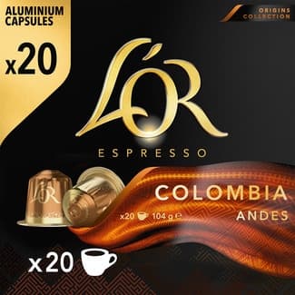 Café Colombia Andes estuche 20 cápsulas compatibles con máquinas Nespresso - L'or Espresso