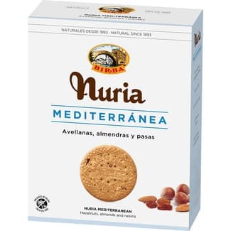 Nuria Mediterránea galletas con avellanas almendras y pasas y sin aceite de palma estuche 420 g - Birba