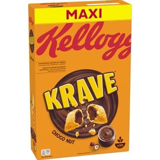 Cereales de desayuno rellenos de crema de cacao y avellanas estuche 600 g - Kellogg's Krave