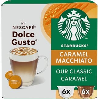 Café 100% arábica con sabor a caramelo Caramel Macchiato estuche 12 cápsulas compatibles con cafeteras Dolce Gusto - Starbucks
