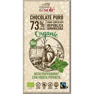 Organic Bio chocolate puro 73% cacao de República Dominicana con menta ecológico tableta 100 g sin guten - Sole