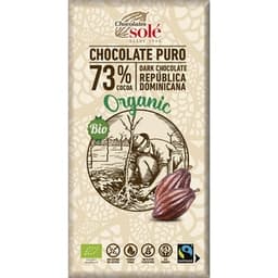 Organic Bio chocolate puro 73% cacao de República Dominicana ecológico y sin gluten tableta 100 g - Sole