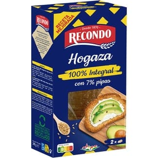Pan de hogaza tostado 100% integral con 7% de pipas estuche 240 g - Recondo