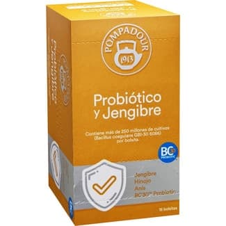 Infusión con probióticos y jengibre envase 15 bolsitas - Pompadour