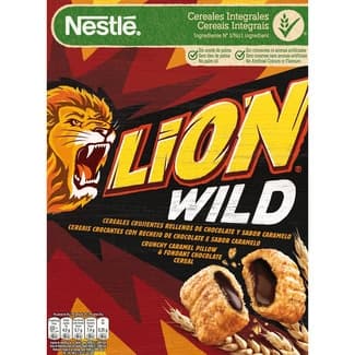 Wild cereales de desayuno integrales rellenos de chocolate y sabor caramelo estuche 360 g sin aceite de palma - Nestle Lion