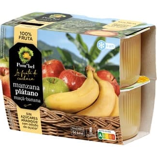 Compota de manzana y plátano 100% fruta sin gluten pack 4 tarrina 100 g - Pom'bel