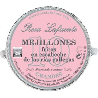 Mejillones fritos en escabeche de las rías gallegas 10 piezas lata 111 g neto escurrido - Rosa Lafuente
