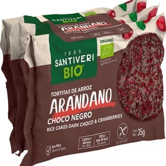 Organic Bio tortitas de arroz ecológicas con arándanos y chocolate negro sin gluten envase 35 g - Santiveri
