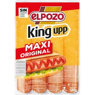 King upp  maxi original salchichas cocidas de cerdo sabor ahumado sin gluten 4 piezas envase 330 g - Elpozo