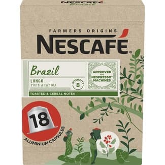 Café lungo pure arabica intensidad 8 Brazil estuche 18 cápsulas compatibles con máquinas Nespresso - Nescafe Farmers Origins