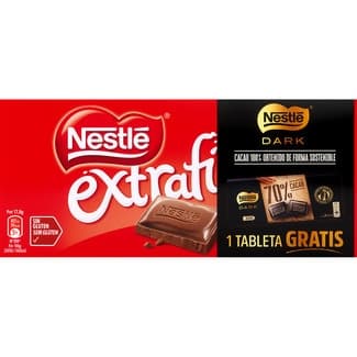 Chocolate con leche sin gluten pack 3 tabletas 150 g + regalo de tableta de Nestlé Dark 70% - Nestle Extrafino