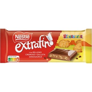 Dinosaurus chocolate con leche con relleno cremoso y trocitos de galleta tableta 84 g - Nestle Extrafino