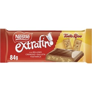 Tosta Rica chocolate con leche con relleno cremoso y trocitos de galleta tableta 84 g - Nestle Extrafino