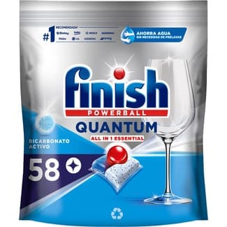 Detergente lavavajillas Powerball Quantum All in 1 Essential con bicarbonato activo bolsa 58 cápsulas - Finish