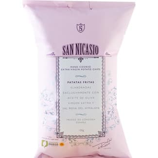 Patatas fritas en aceite de oliva virgen y sal rosa del Himalaya bolsa 150 g - San Nicasio