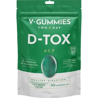 D-Tox gominolas de vinagre de manzana sabor manzana sin gluten y sin lactosa envase 50 unidades vegano y sin edulcorantes - V-gummies