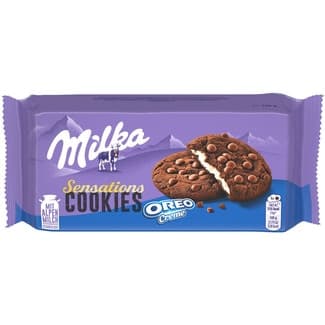 Sensations cookies rellenas de crema Oreo con pepitas de chocolate paquete 156 g - Milka