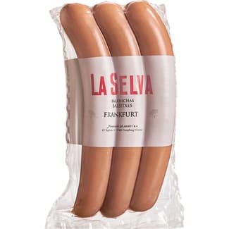 Salchichas Frankfurt cocidas de cerdo sabor ahumado 3 piezas envase 250 g - La Selva