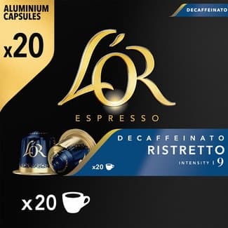 Café descafeinado Ristretto intensidad 9 estuche 20 cápsulas compatibles con máquinas Nespresso - L'or Espresso