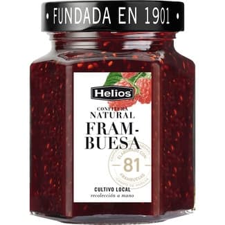 Confitura natural de frambuesa con 56% fruta y azúcar moreno frasco 330 g - Helios
