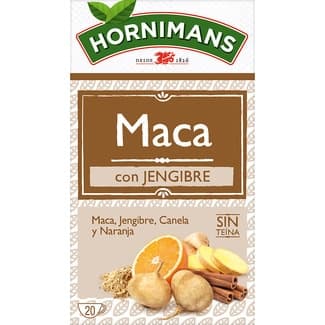Infusión de maca, jengibre, canela y naranja sin teína estuche 20 bolsitas - Hornimans