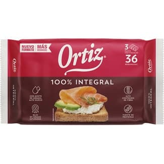 Pan tostado 100% integral 36 rebanadas paquete 320 g - Ortiz