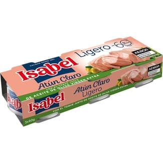 Atún claro ligero con el toque justo de aceite de oliva virgen extra pack 3 lata 52 g neto escurrido - Isabel