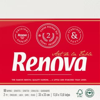 Art de la Table servilletas blanca 2 capas 33 x 33 cm paquete 90 unidades - Renova