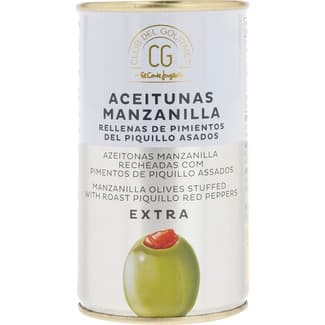 Aceitunas manzanilla rellenas de pimientos del piquillo asados lata 150 g neto escurrido - Club Del Gourmet