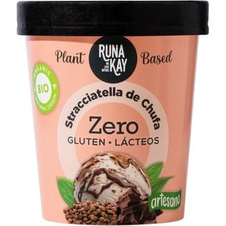 Zero helado artesano vegetal ecológico de stracciatella con chufa sin gluten y sin lactosa tarrina 460 ml - Runa Kay