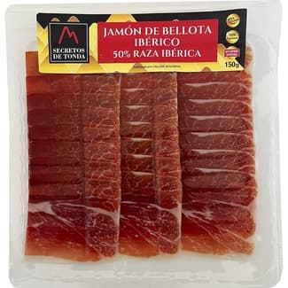Jamón de bellota ibérico 50% raza ibérica en lonchas sin gluten sin lactosa envase 150 g - Secretos De Tonda