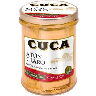 Atún claro en aceite de oliva virgen extra filetes elaborados a mano tarro 117 g neto escurrido - Cuca