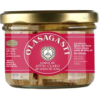 Lomos de atún claro en aceite de oliva frasco 135 g neto escurrido - Olasagasti