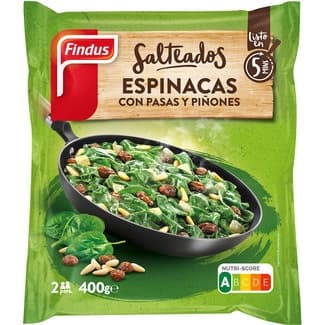 Tradicionales espinacas con pasas y piñones 2 raciones bolsa 400 g - Findus