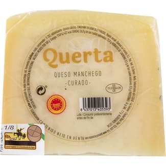 Queso curado de oveja elaborado con leche pasteurizada DOP Queso Manchego peso aproximado cuña 375 g - Querta
