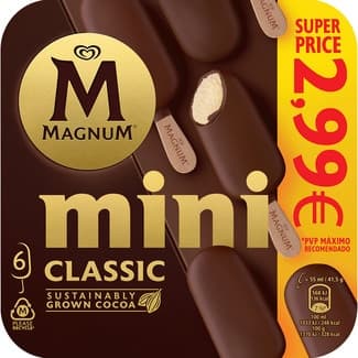 Mini Classic helado de vainilla con chocolate con leche sin gluten 6 unidades 330 ml - Magnum