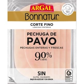 Bonnatur Corte Fino pechuga de pavo en lonchas enteras bajo en azúcar envase 115 g sin gluten sin lactosa - Argal