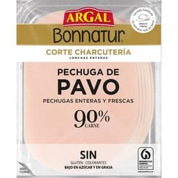 Bonnatur Corte Charcutería pechuga de pavo en lonchas enteras bajo en azúcar envase 115 g sin azúcares  sin gluten sin lactosa - Argal