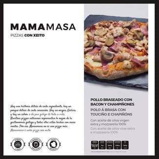 Pizza de pollo braseado con bacon y champiñones caja 420 g - Mamamasa