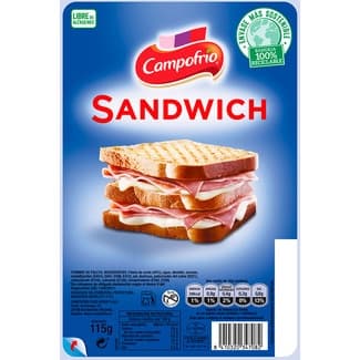 Fiambre de paleta cocida para sándwich en lonchas sin gluten sin lactosa envase 115 g - Campofrio