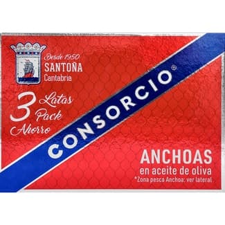 Filtes de anchoa en aceite de oliva pack de 3 lata 87 g neto escurrido - Consorcio