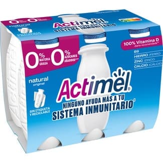 L. Casei natural desnatado 0% m.g.0% azúcares añadidos  pack 6 unidades 100 g - Danone Actimel