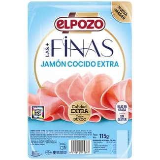 Las + Finas jamón cocido extra bajo en grasa en lonchas sin gluten sin lactosa envase 115 g - Elpozo