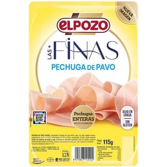 Las + Finas pechuga de pavo bajo en grasa en lonchas envase 115 g sin gluten sin lactosa - Elpozo